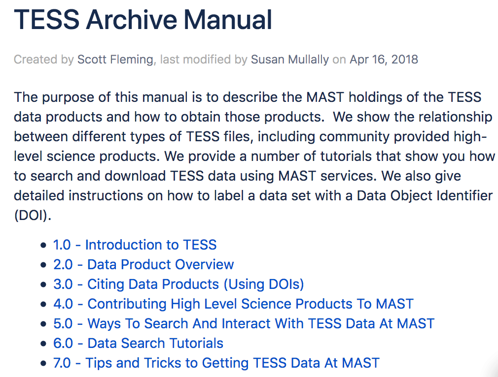 Screenshot of TESS Archive Manual