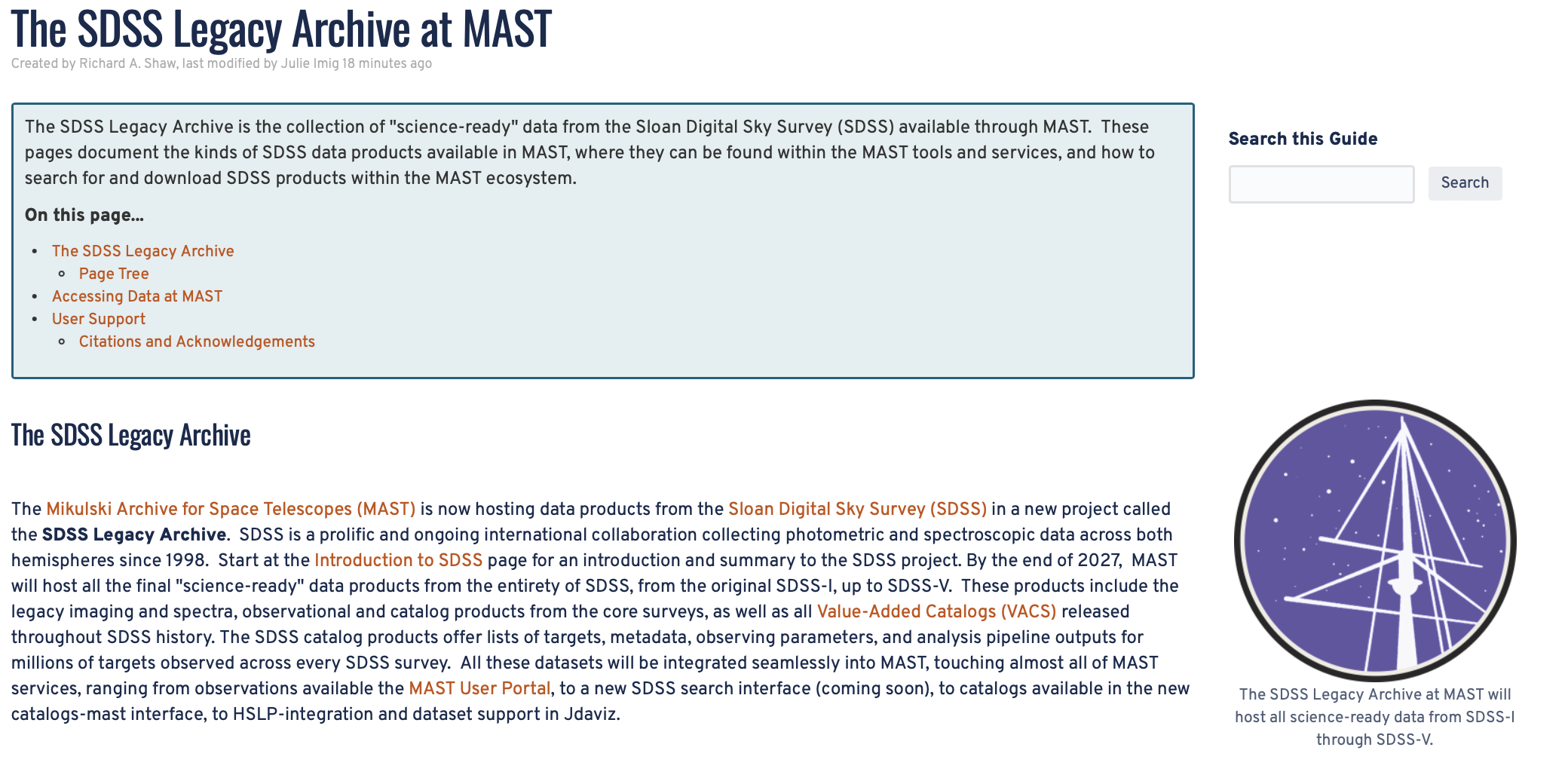 Screenshot of SDSS Archive Manual